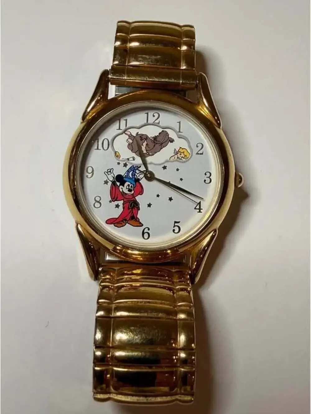 Disney Fantasia Sorcerer’s Apprentice Mickey 1995 Gold Tone Watch